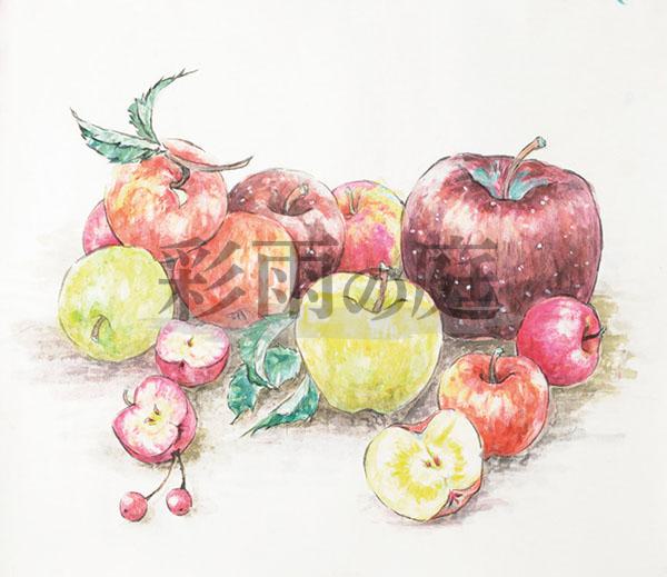 水墨画(南画)家、高森彩雨によるりんごの墨彩画　南画院展小品の部優秀賞受賞
